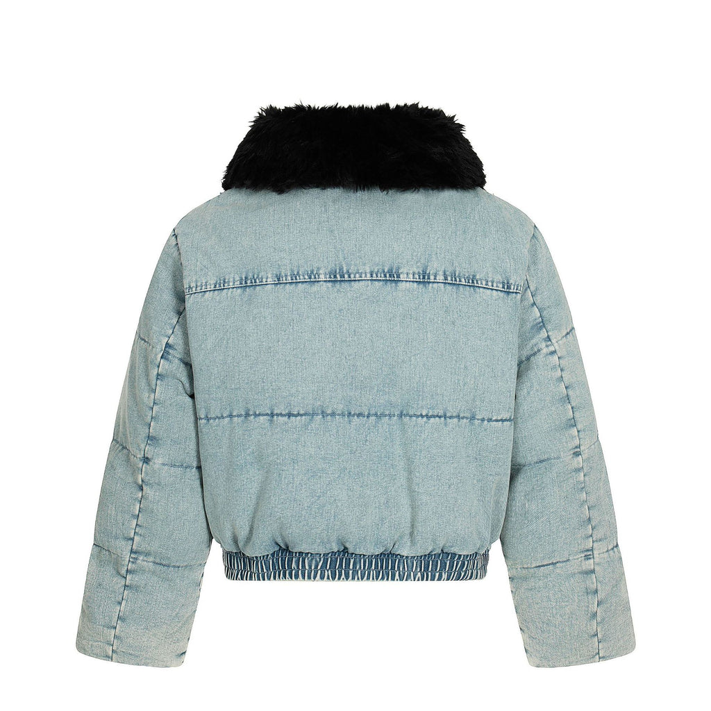 Retro Cropped Denim-Style Winter Jacket