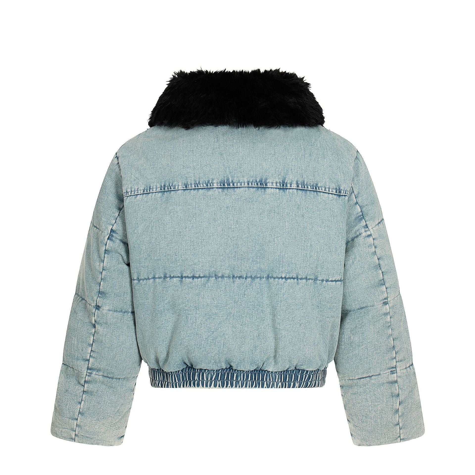 Retro Cropped Denim-Style Winter Jacket