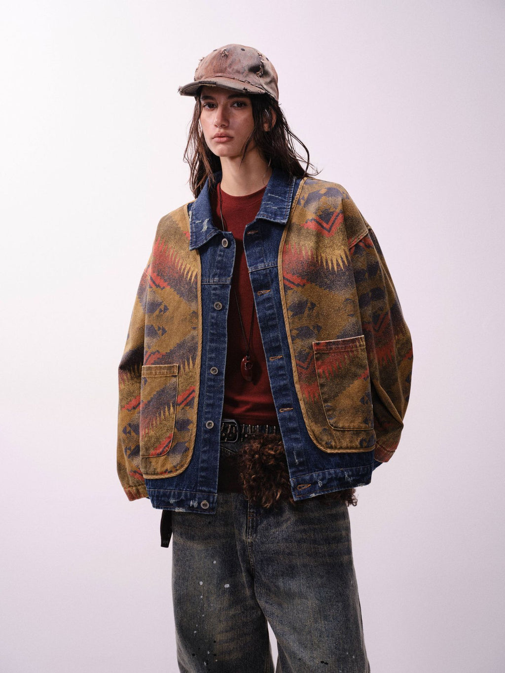 Street Western Jacquard Denim Jacket