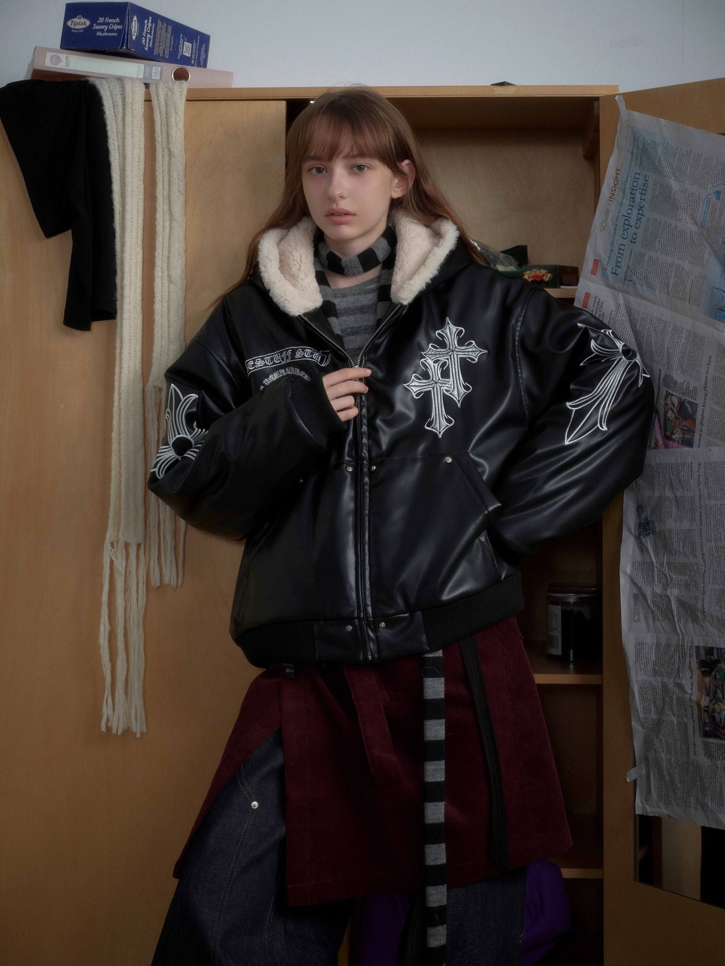 Black Cross Leather Jacket