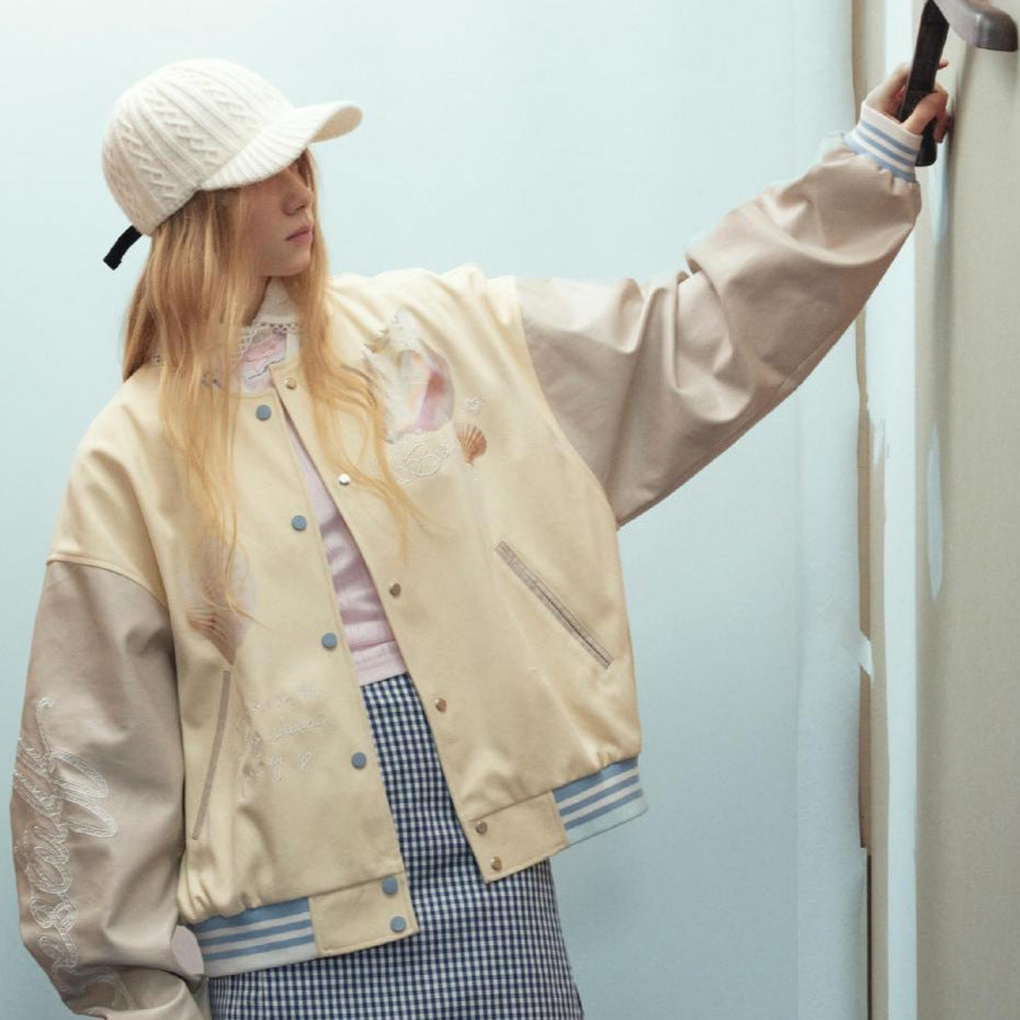 Printed PU Patchwork Casual Jacket