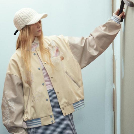 Printed PU Patchwork Casual Jacket