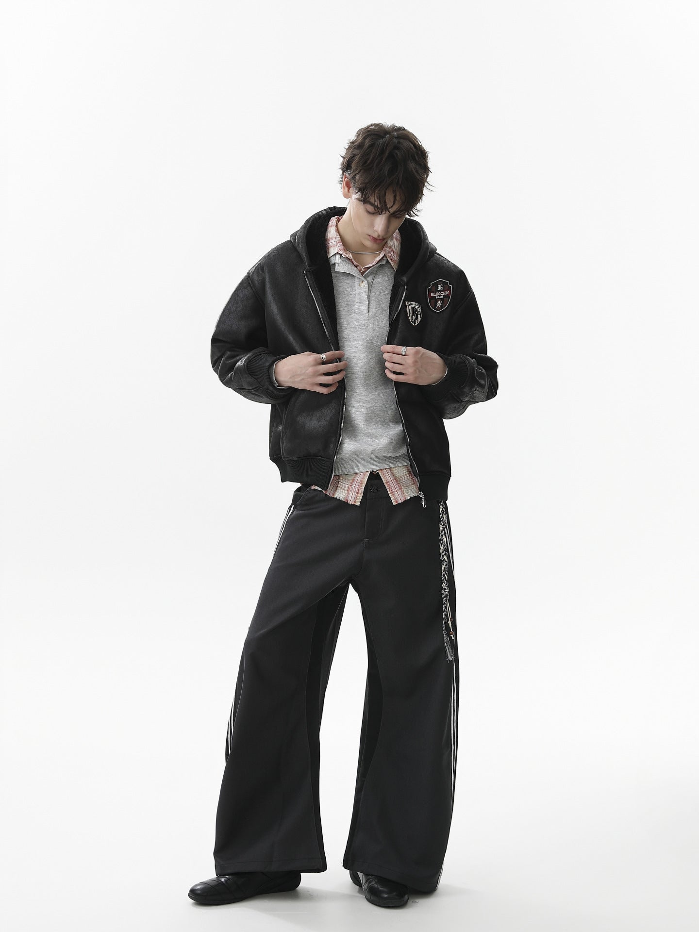 Black Hoodie Jacket with Patch Detail