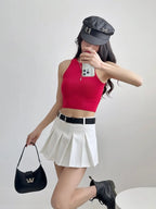 Waist Belt Pleated Skirt