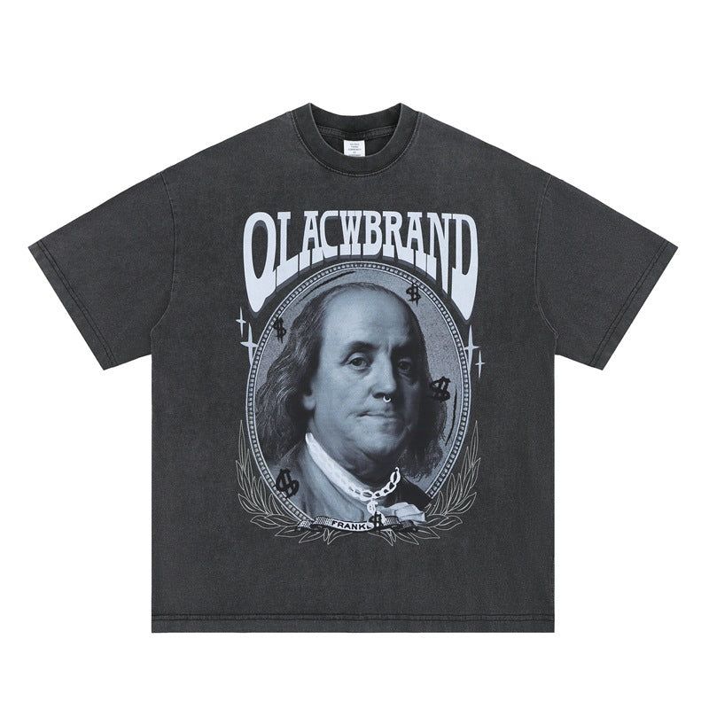 Men's Vintage Retro Portrait Print Crew Neck Short Sleeve T-Shirt