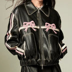 Street Sweet Cool Bow PU Motorcycle Leather Jacket