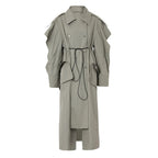 Gray-Green Drawstring Trench Coat