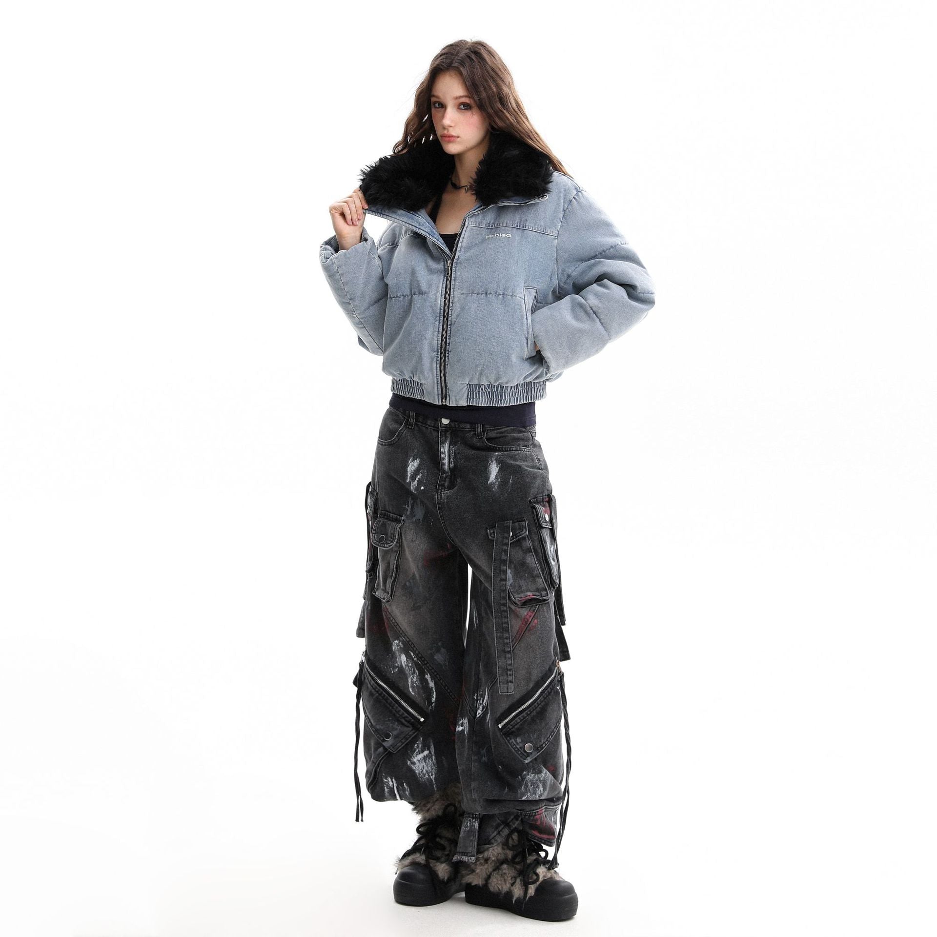 Retro Cropped Denim-Style Winter Jacket