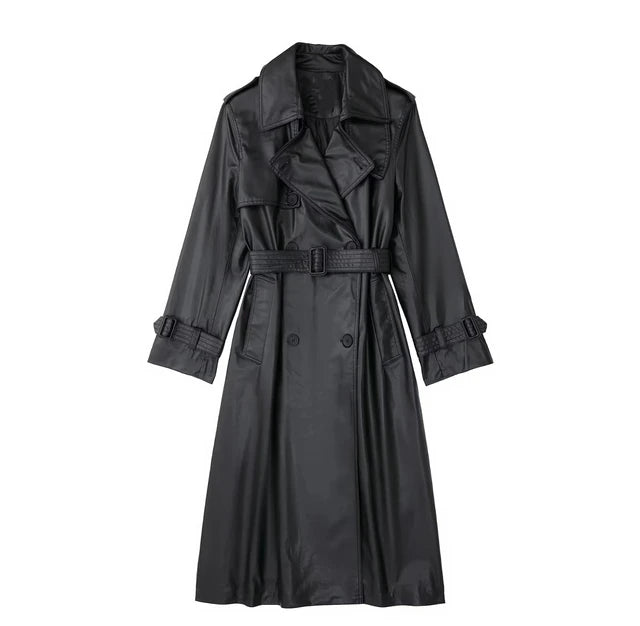 Belted Faux Leather Trench