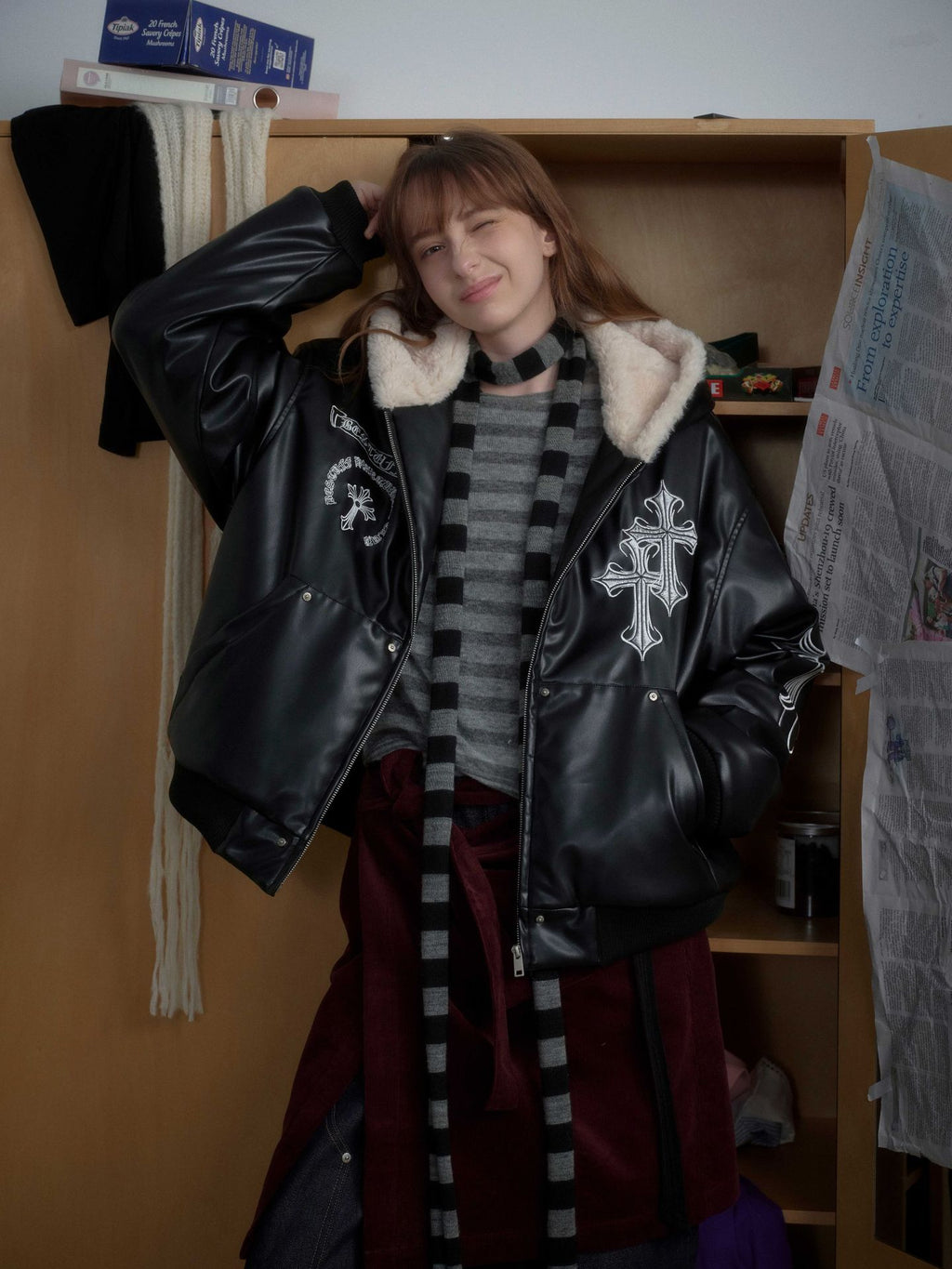 Black Cross Leather Jacket