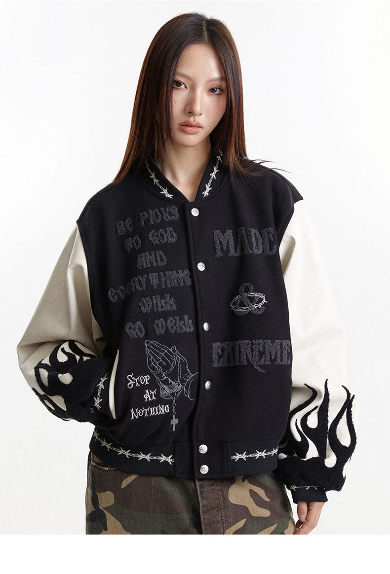 Mixed embroidery PU sleeves Jacket