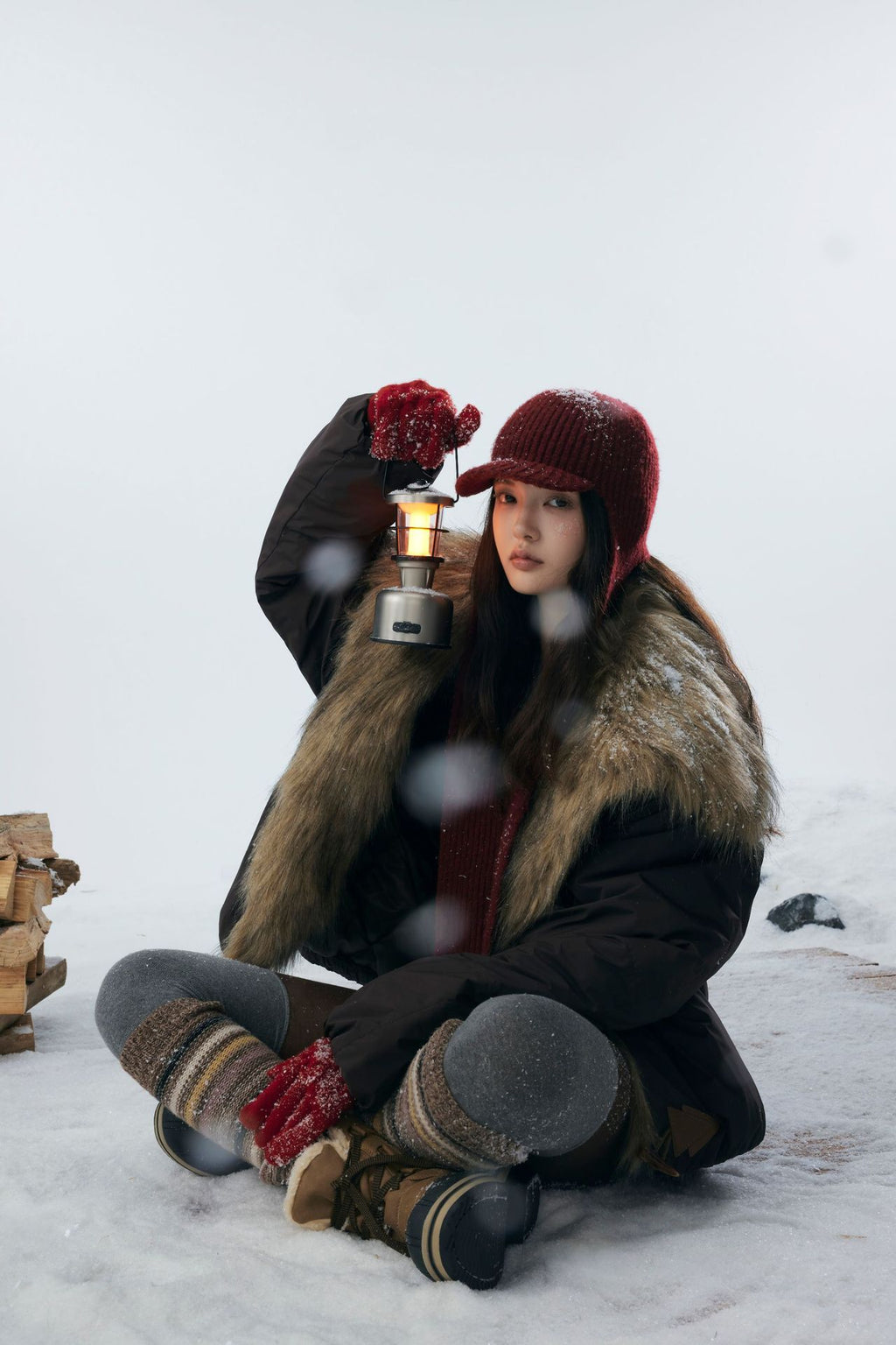 Cotton Jacket With Fur Collar