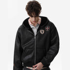 Black Hoodie Jacket with Patch Detail