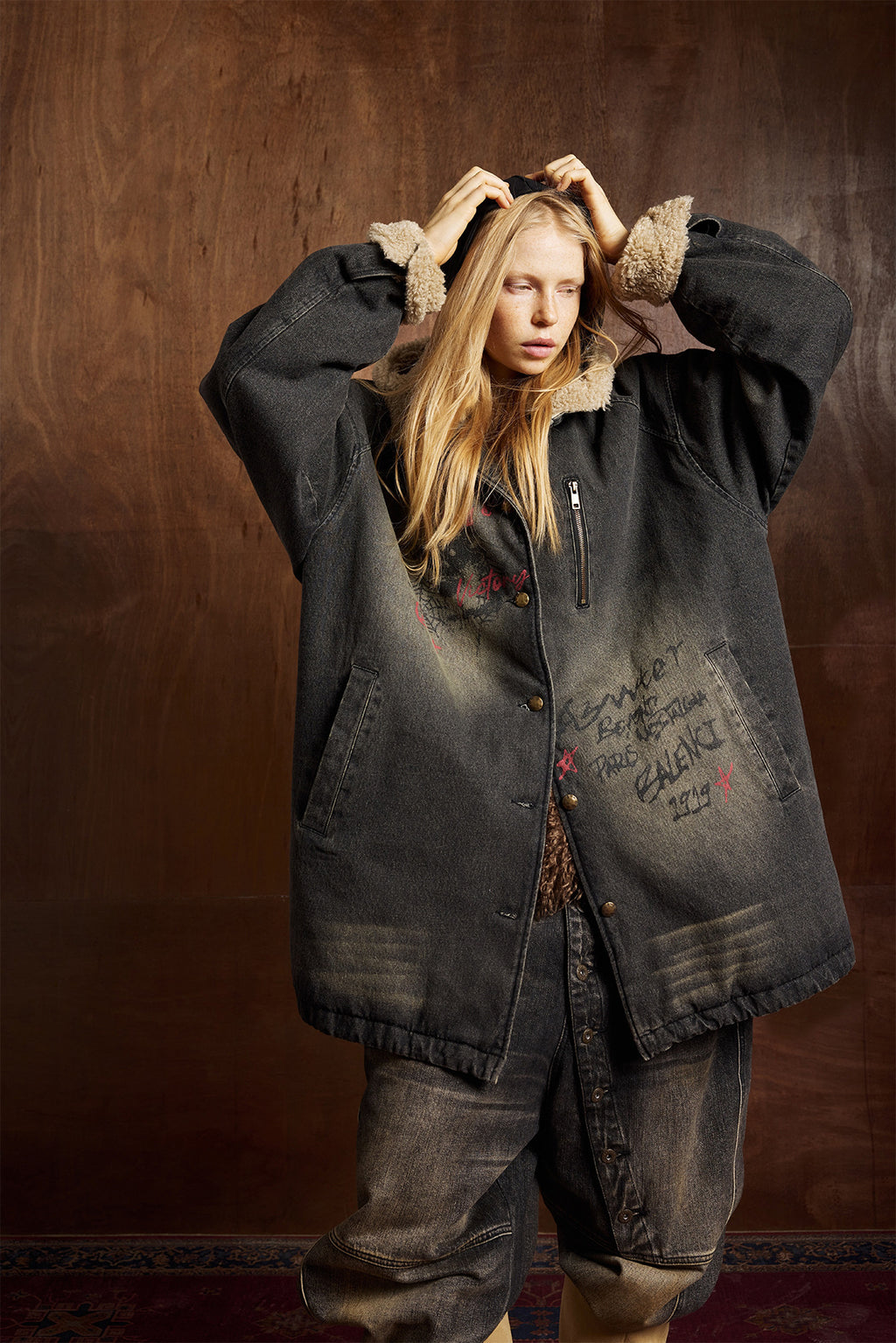 Lambswool Parka Denim Cotton Jacket