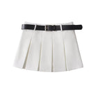 Waist Belt Pleated Skirt
