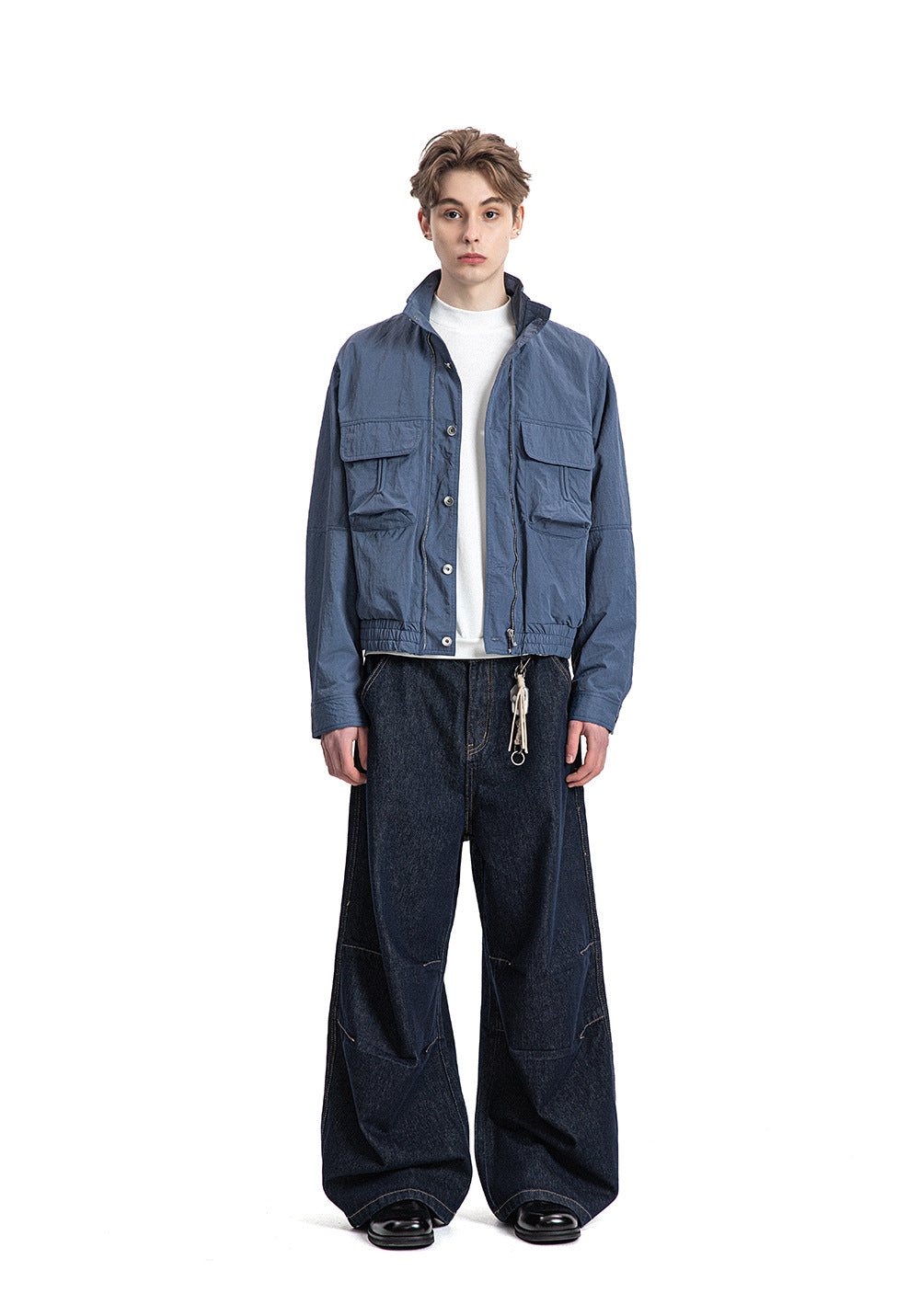 Wide Boxed Nylon Stand Collar Jacket