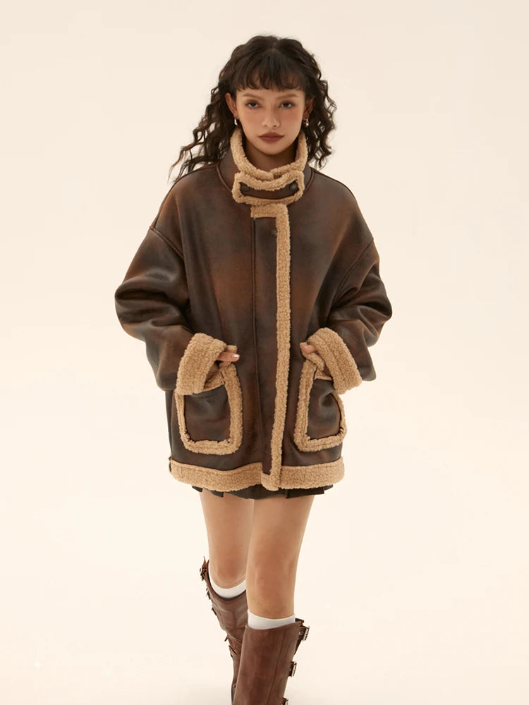 Classic Brown Shearling-Lined Winter Jacket