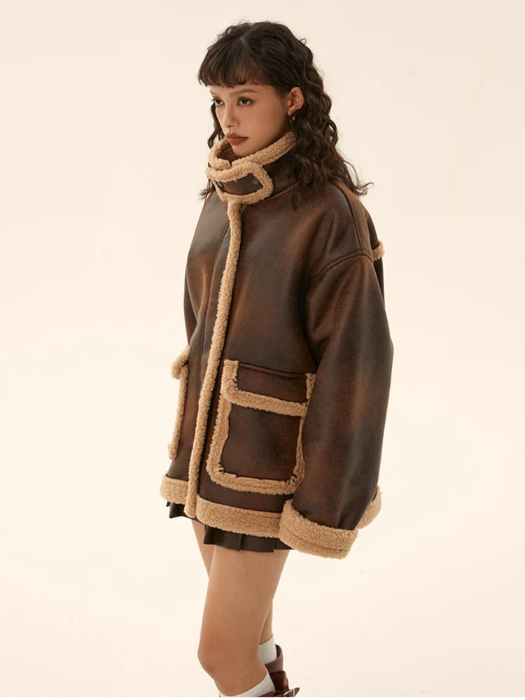 Classic Brown Shearling-Lined Winter Jacket