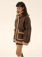 Classic Brown Shearling-Lined Winter Jacket
