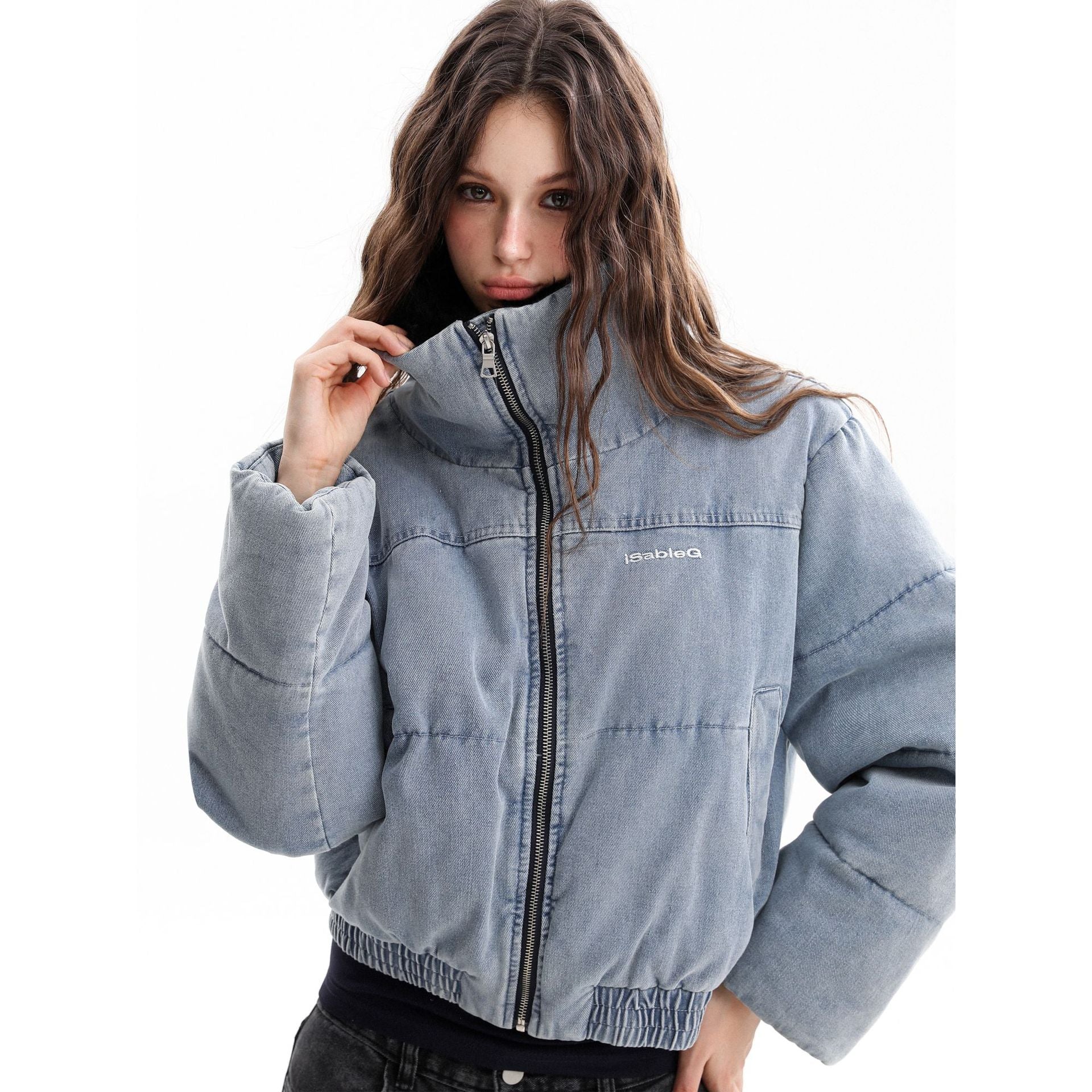 Retro Cropped Denim-Style Winter Jacket