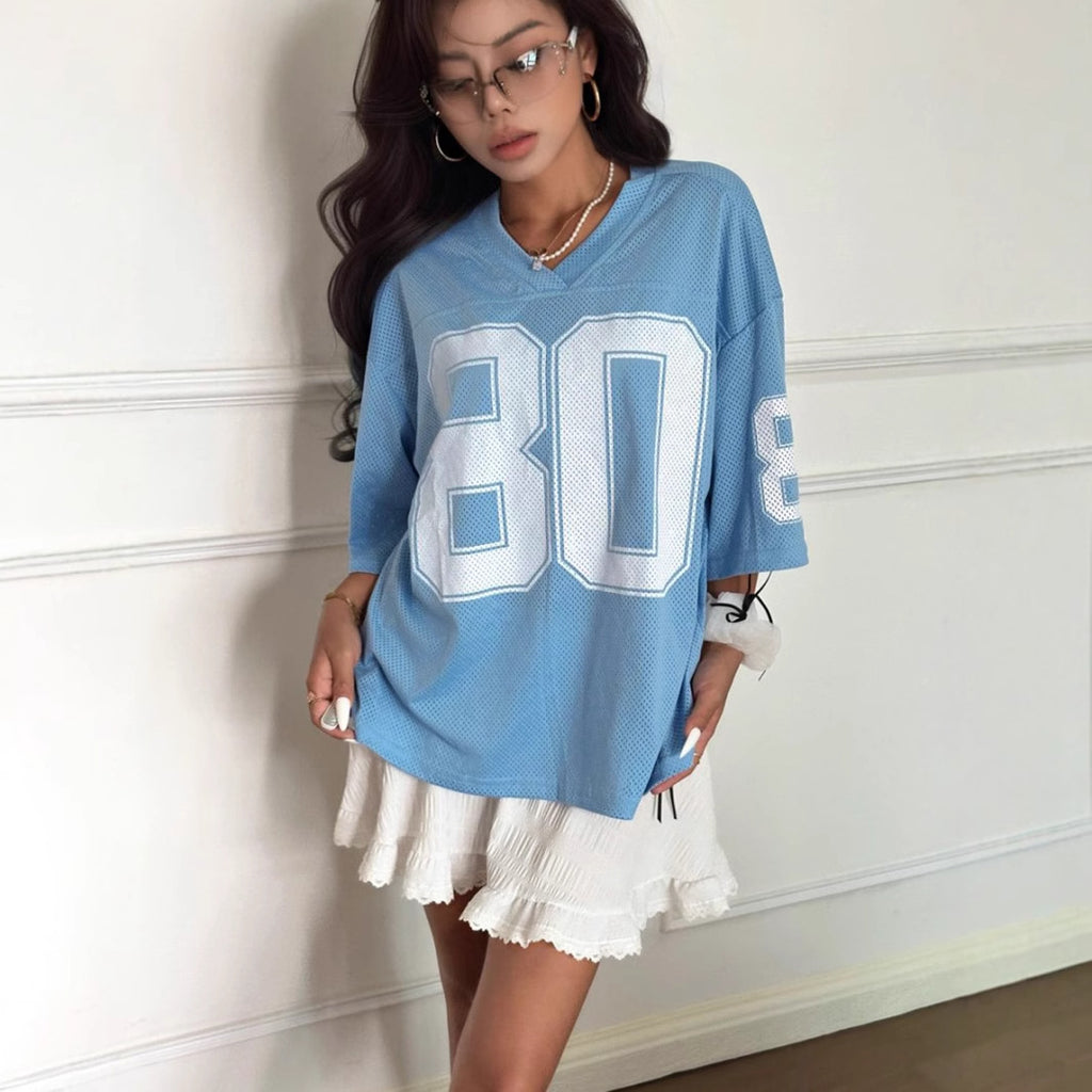 Style Digital Print V-Neck Loose Sports T-Shirt Spicy Girl Quick-Dry Functional Versatile Casual Short Sleeve Top