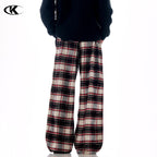 Block Red Plaid Casual Trousers