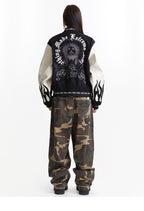 Mixed embroidery PU sleeves Jacket