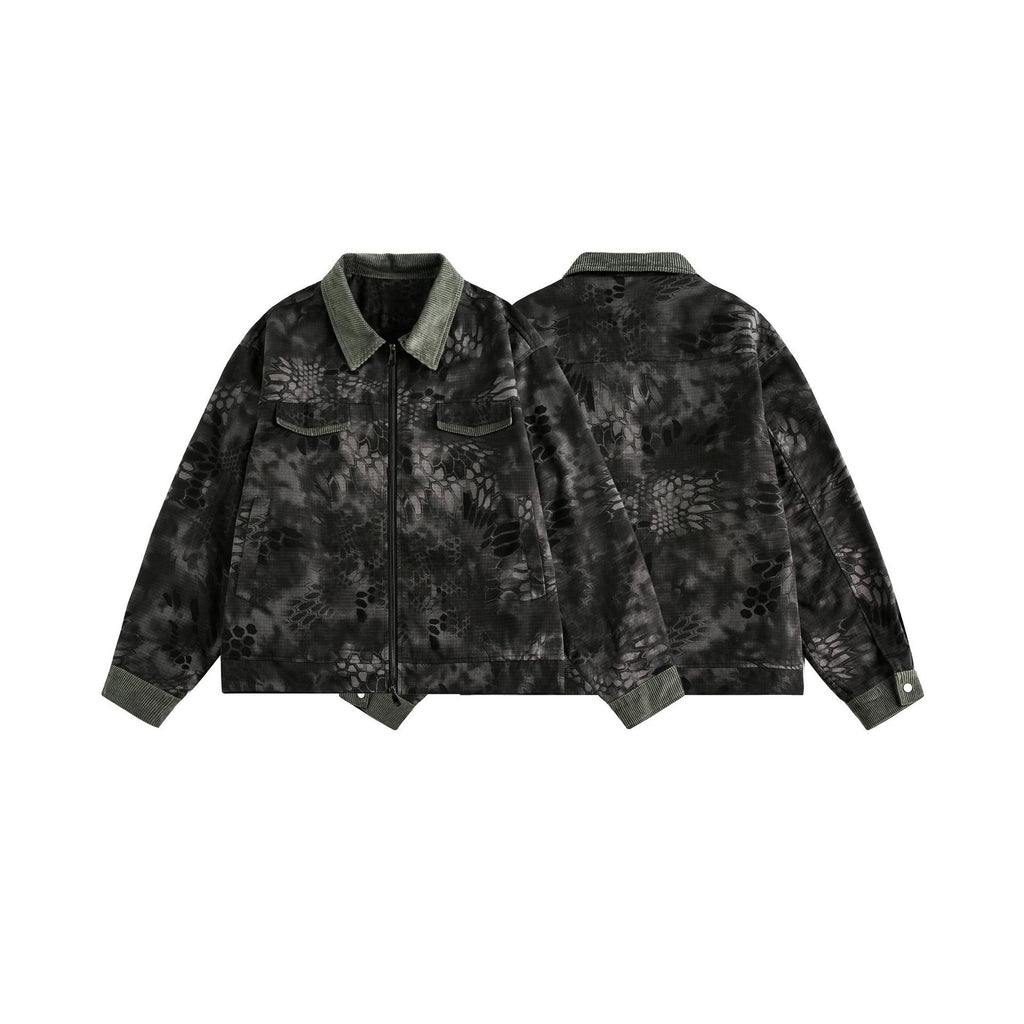 Retro camouflage snake pattern contrasting workwear jacket