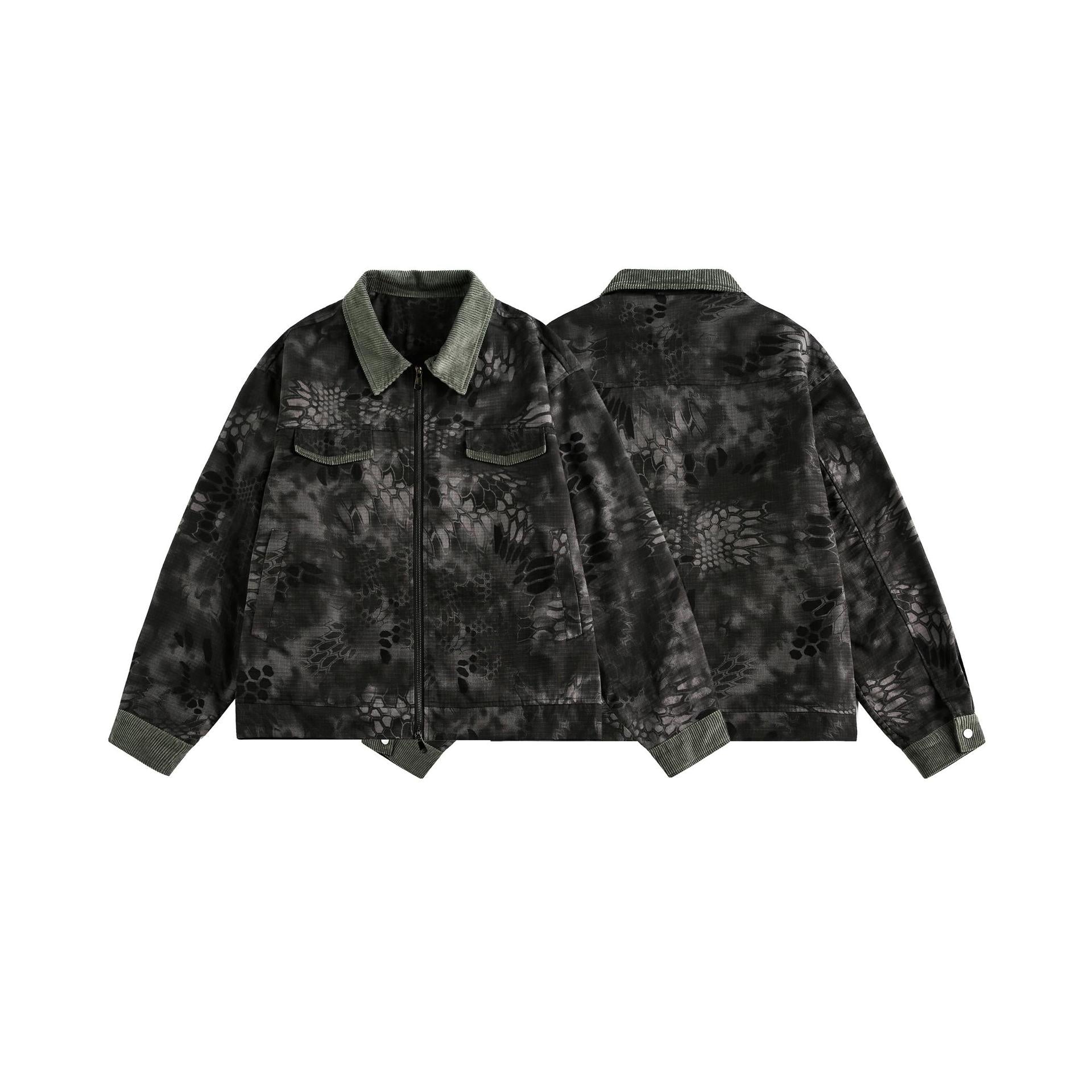 Retro camouflage snake pattern contrasting workwear jacket