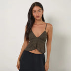 Slim Fit V-neck Irregular Lace Top