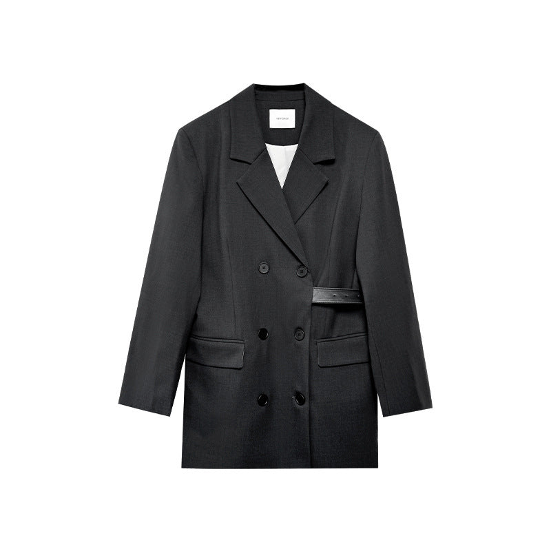 Waist cinched double breasted suit coat 