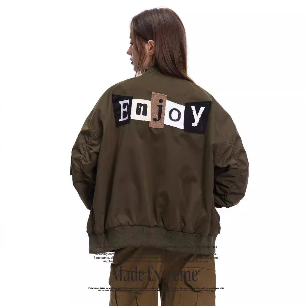 Patch Embroidery Flight Jacket Casual Outerwear
