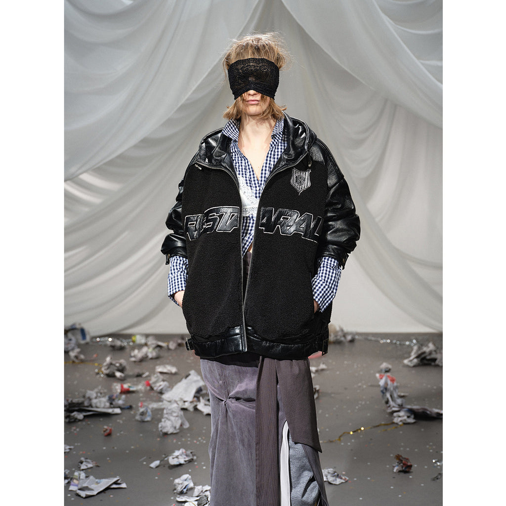 Lamb Wool Spliced Leather Cotton Jacket