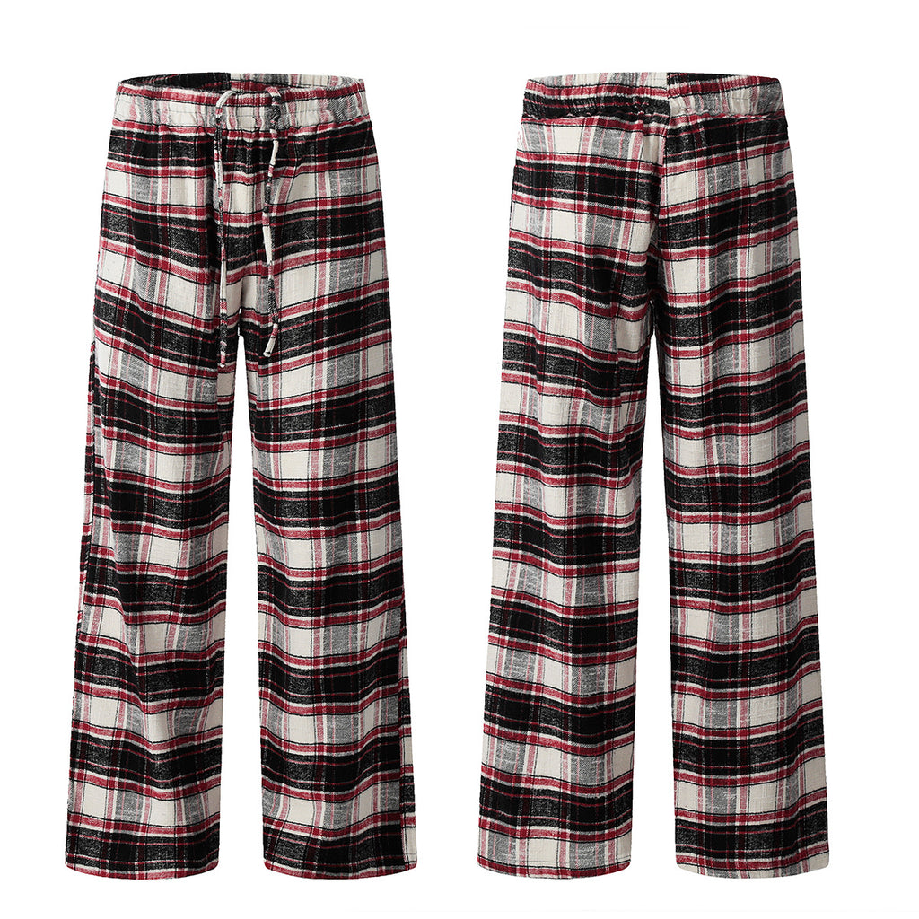 Block Red Plaid Casual Trousers