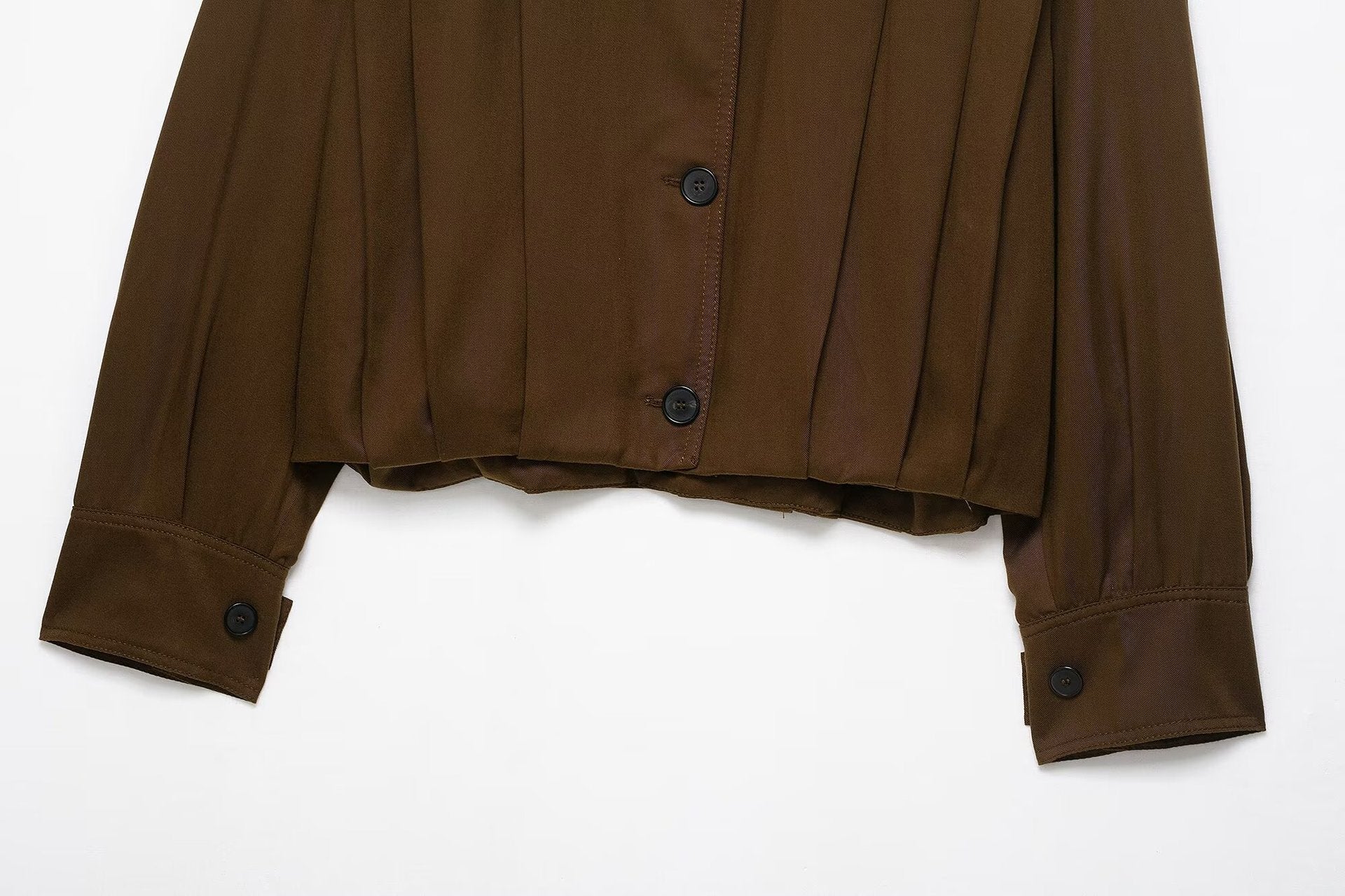 Collared Long Sleeve Pleated Single-Breasted Short Jacket