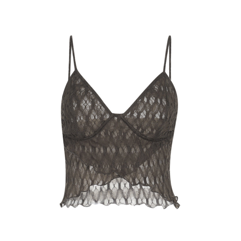 Slim Fit V-neck Irregular Lace Top