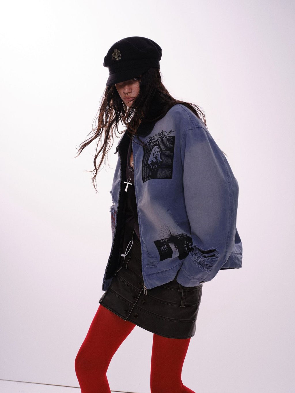 Street Style Literary Collage Denim Jacket