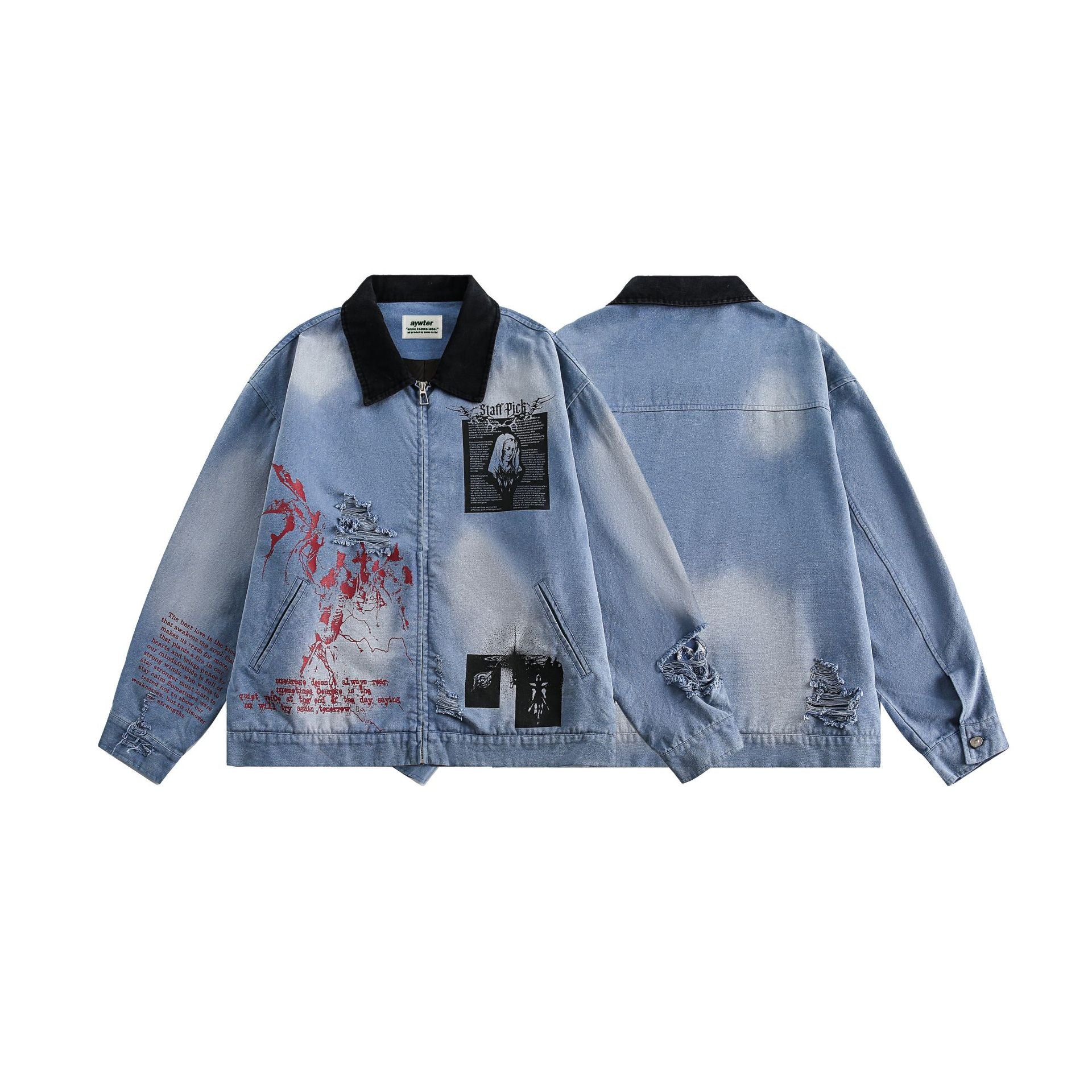 Street Style Literary Collage Denim Jacket
