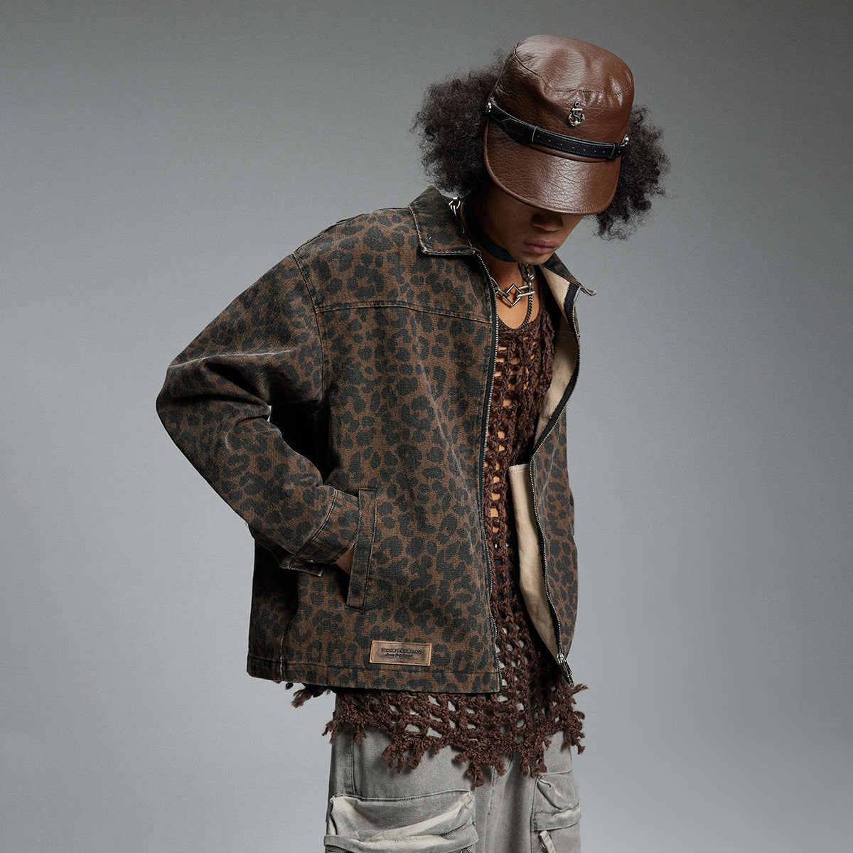 Street Style Color-Blocked Leopard Jacket