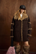 Velvet Cotton Fur Collar Coat
