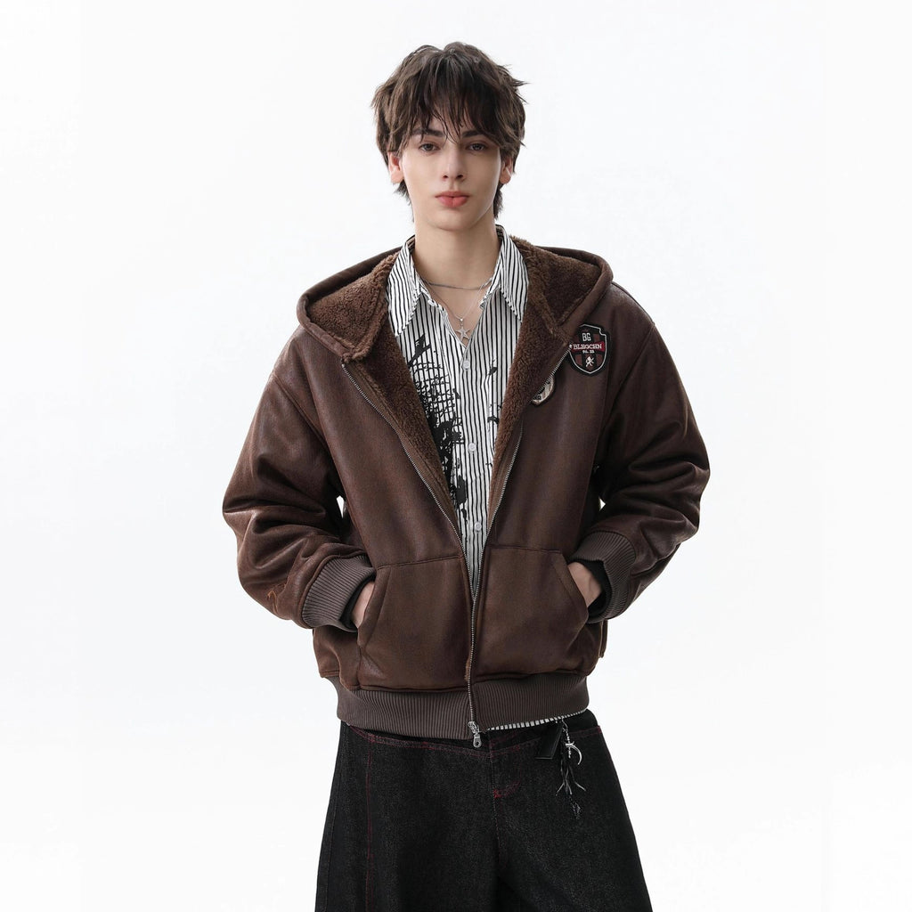 Black Hoodie Jacket with Patch Detail