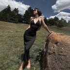 Sleek Black Strappy Maxi Dress