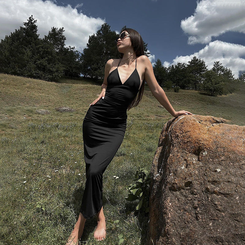 Sleek Black Strappy Maxi Dress