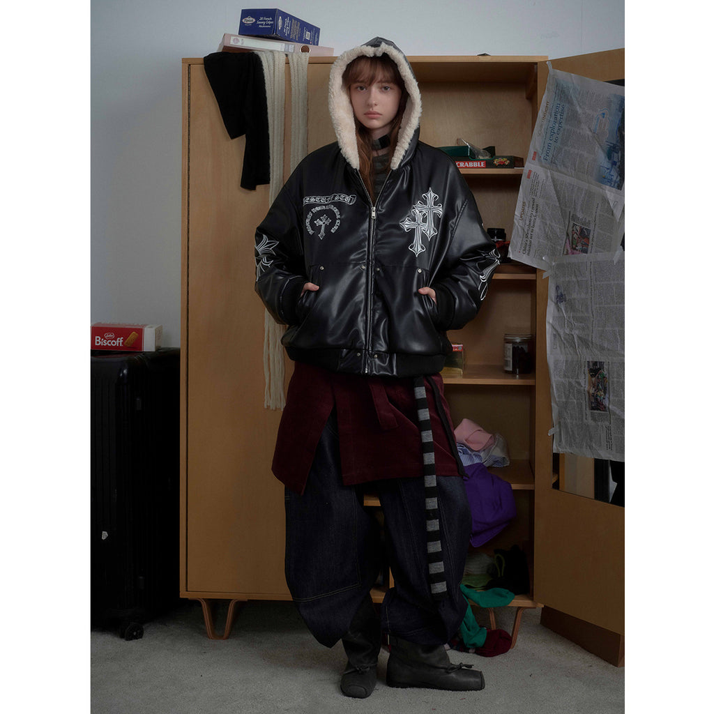 Black Cross Leather Jacket