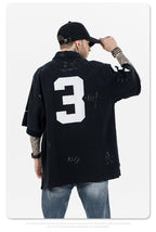 Polo Shirt with Patchwork Badge Letter Embroidery