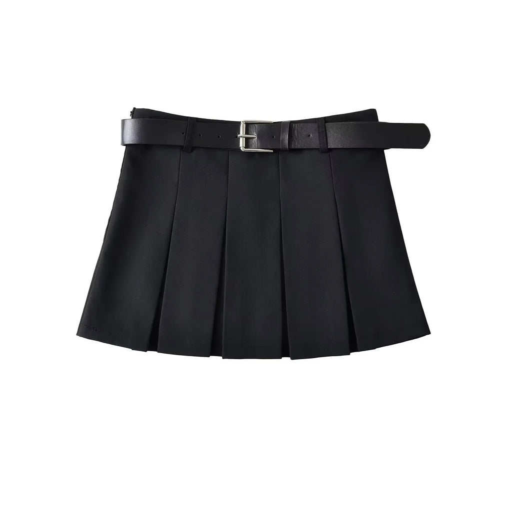 Waist Belt Pleated Skirt