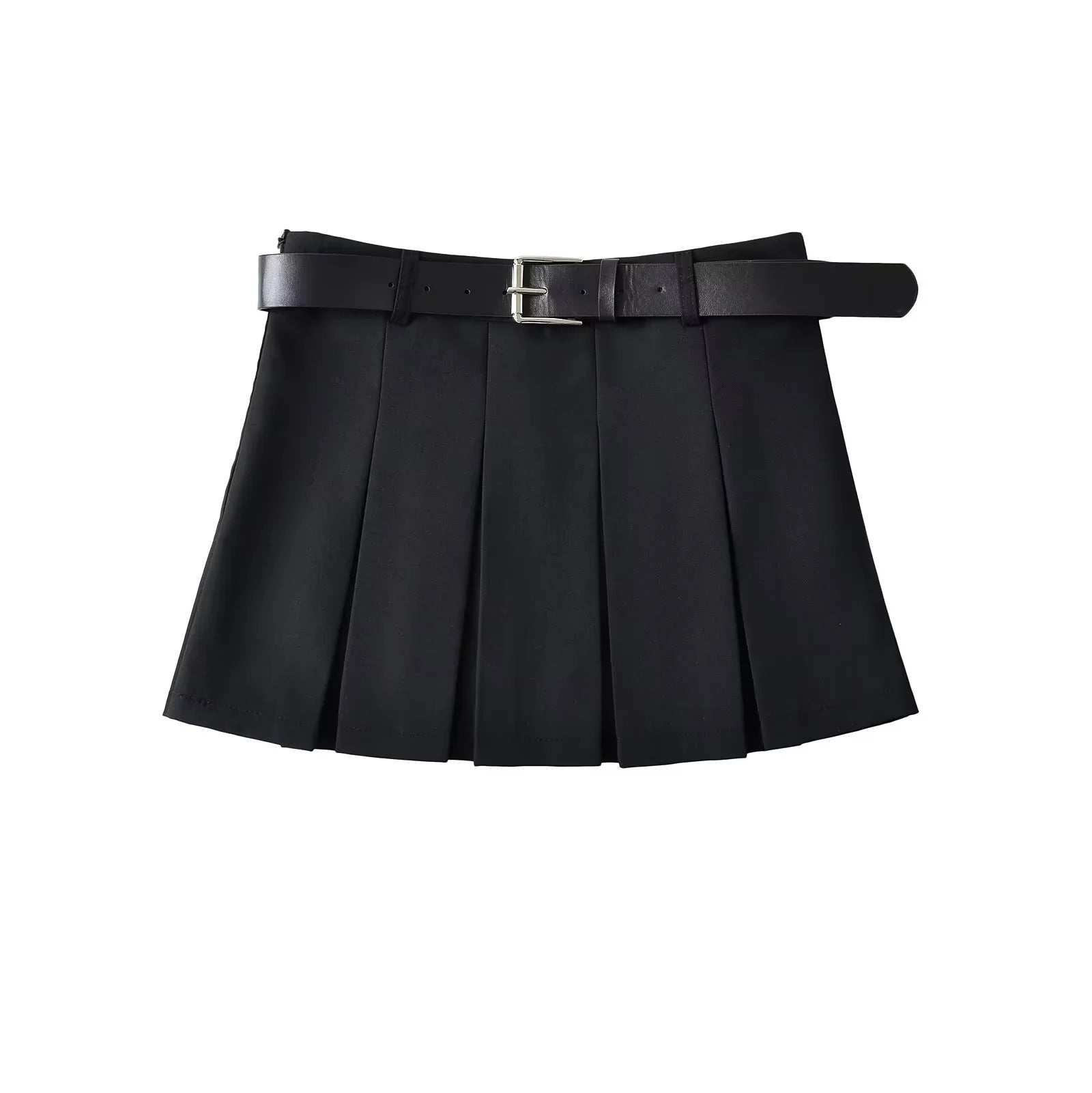 Waist Belt Pleated Skirt