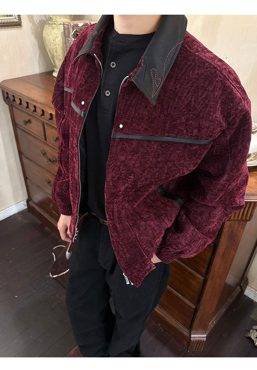 Velvet Luxury Leather Inserts Jacket