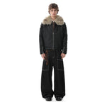 Short Style Leather Fur Collar Jacket