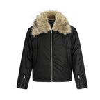 Short Style Leather Fur Collar Jacket